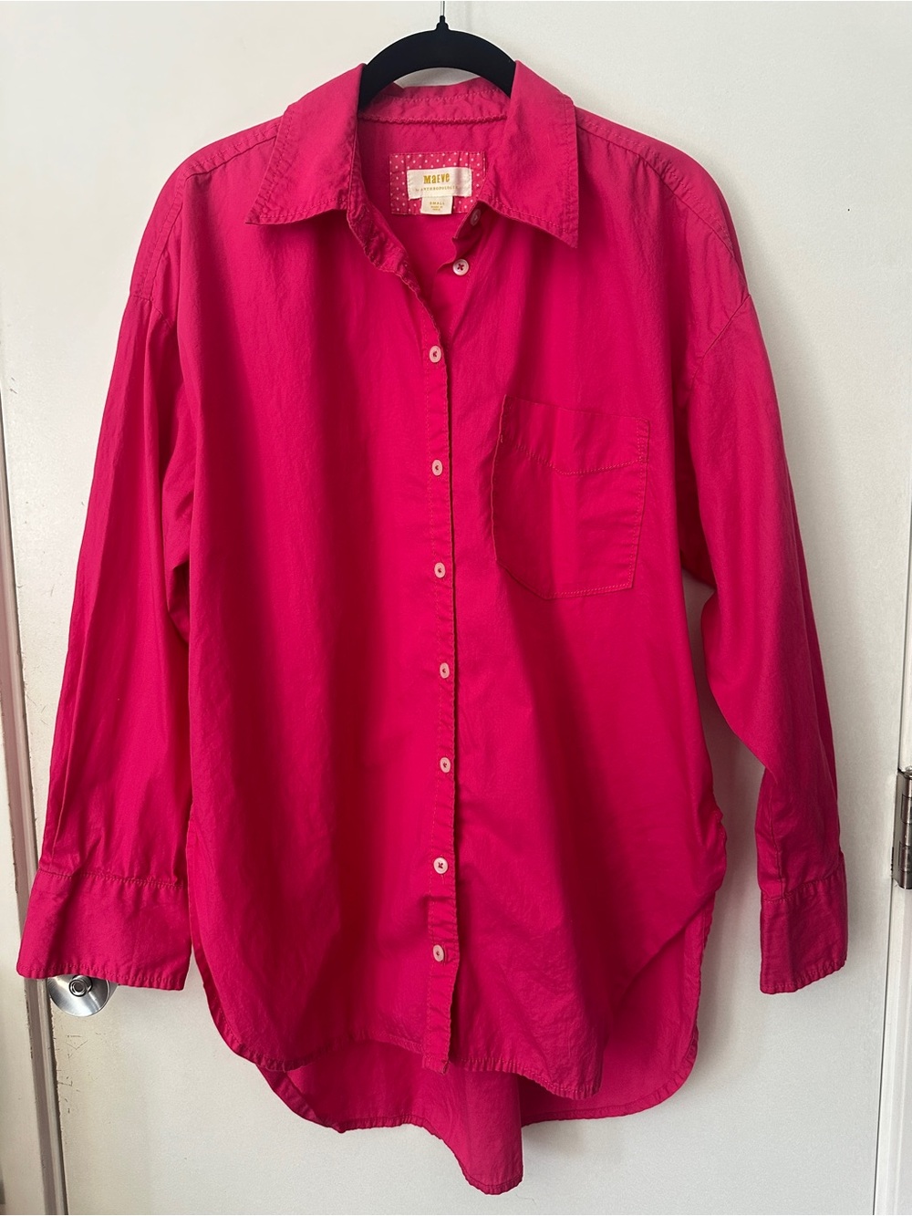 Anthropologie Maeve “The Bennett” Relaxed Button-Up Shirt – Hot Pink – Women’s S - Picture 3 of 9